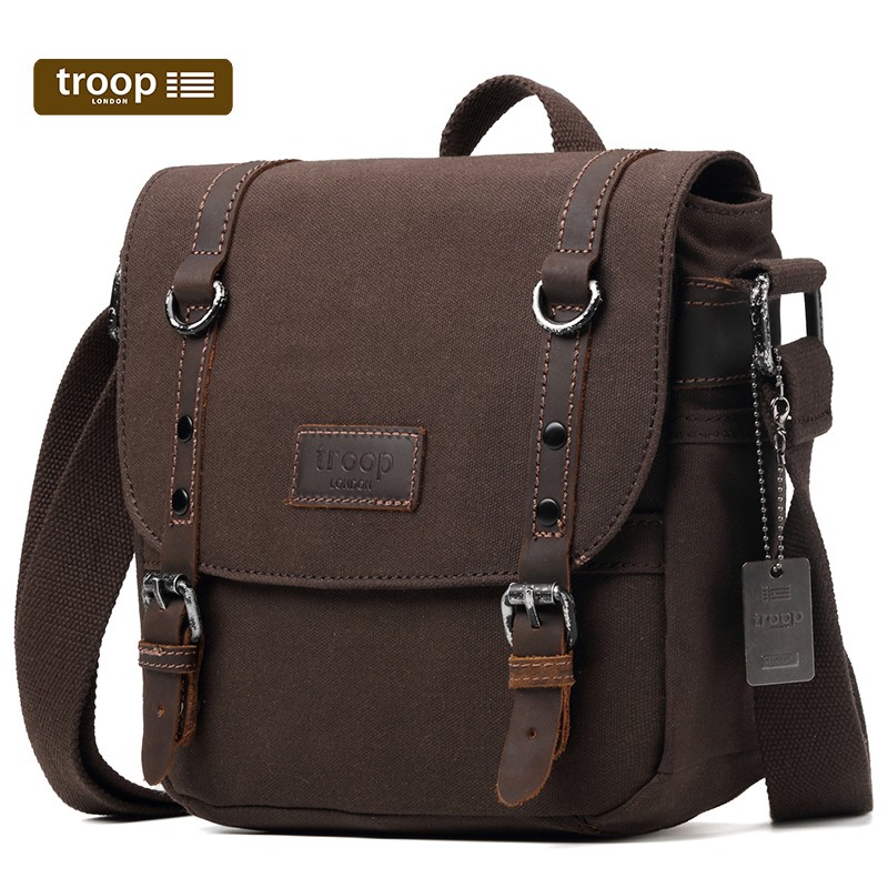 TROOP LONDON HERITAGE WAXED COTTON SHOULDER ACROSS BODY BAG WITH TOP ...